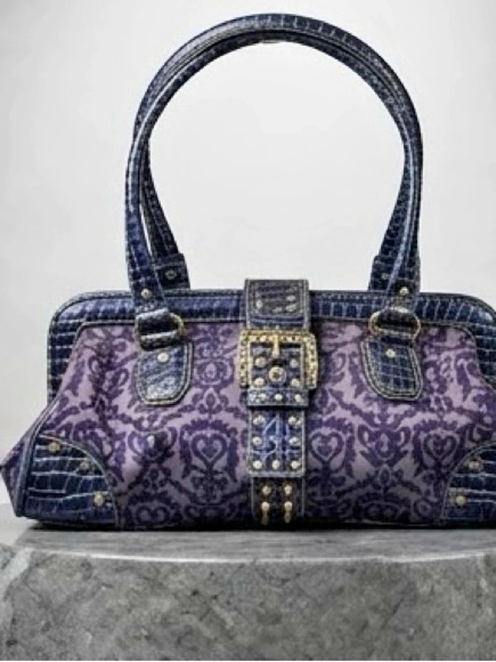 Kathy Van Zeeland Purple & Black Paisley Shoulder Bag